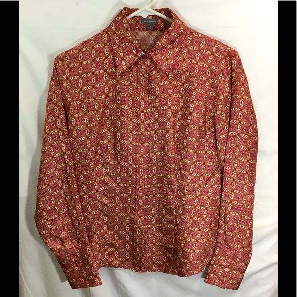Ann Taylor Pink & Red Silk Button Down Shirt - Picture 1 of 6